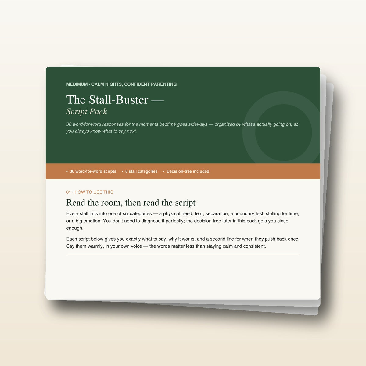The Stall-Buster Script Pack — 30 Bedtime Scripts for Parents (PDF)